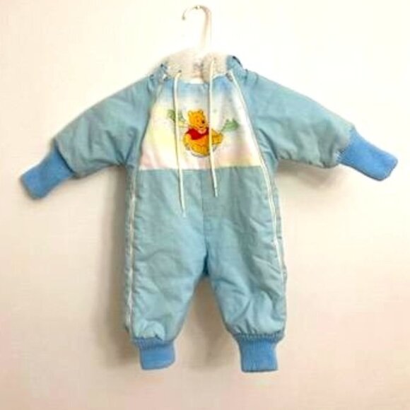 Vtg Disney Sears Winnie the Pooh Hooded Baby Bunting Snow Suit Sz S 15-20 Blue - Picture 1 of 6